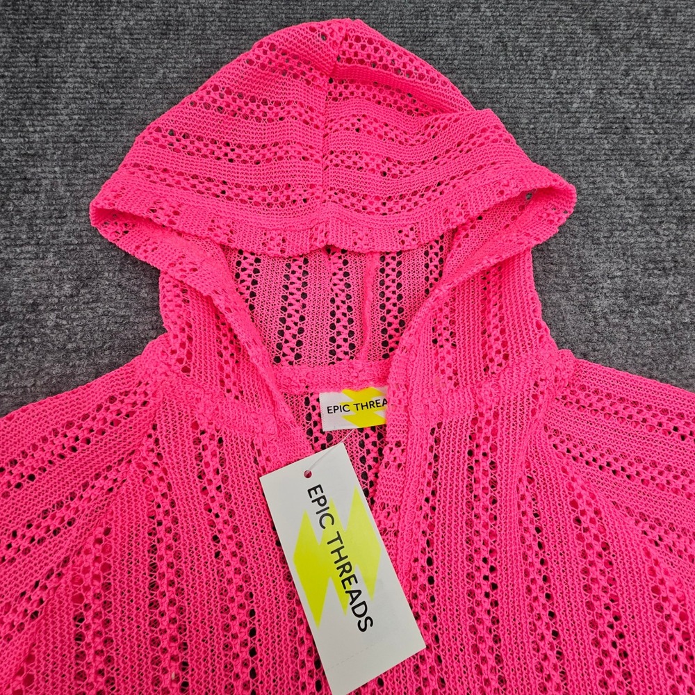 Epic Threads Swim Coverup‎ Girls 2T LG Epic Coverup Plyo Pink Crochet Hooded